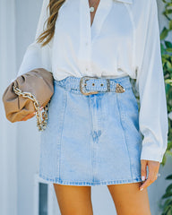 Buckle Up Denim Mini Skirt - Washed Denim