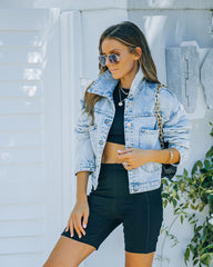 Dalton Pocketed Crop Denim Jacket