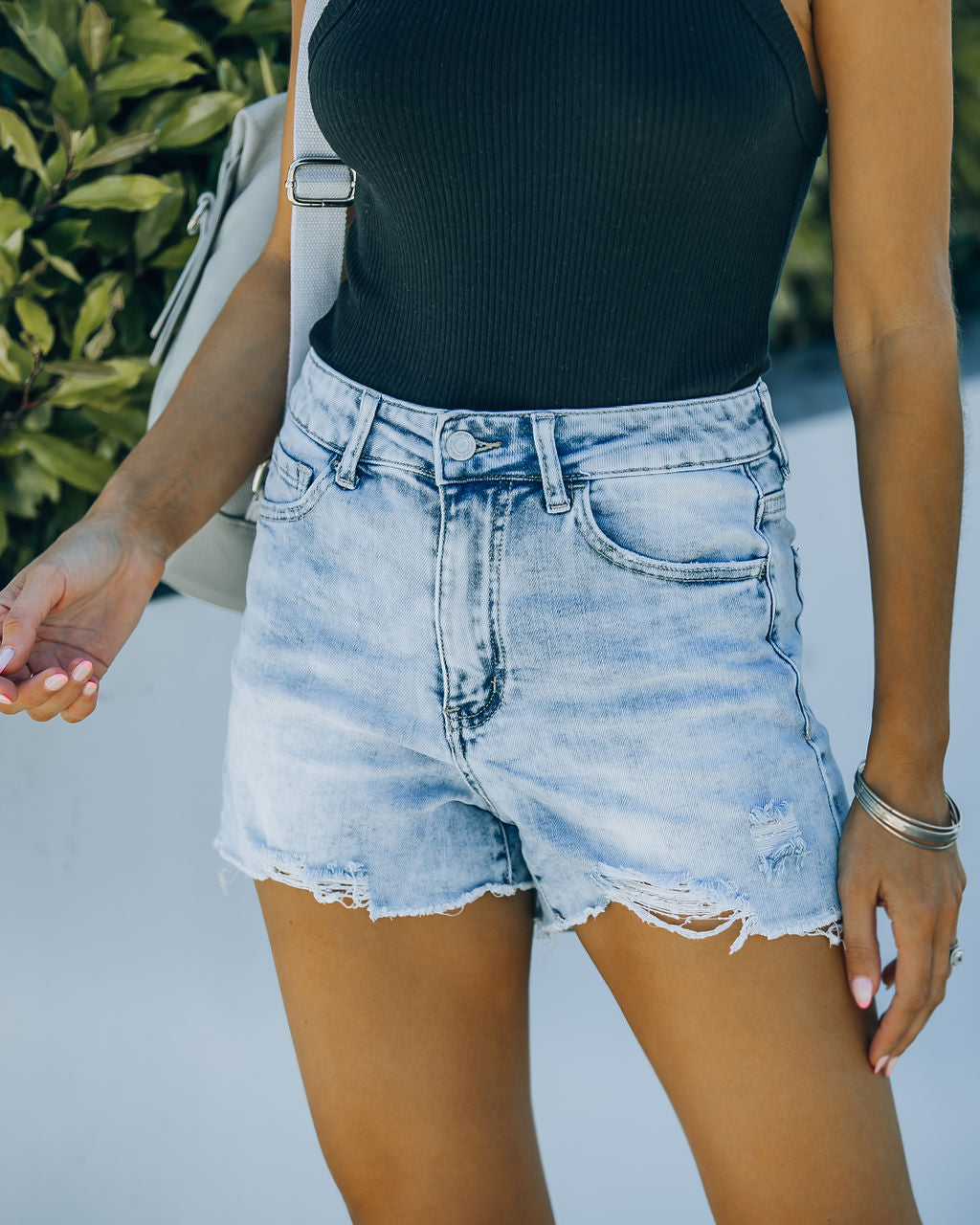 Milner High Rise Distressed Denim Mom Shorts