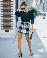 Flavia High Rise Pocketed Plaid Shorts - Black