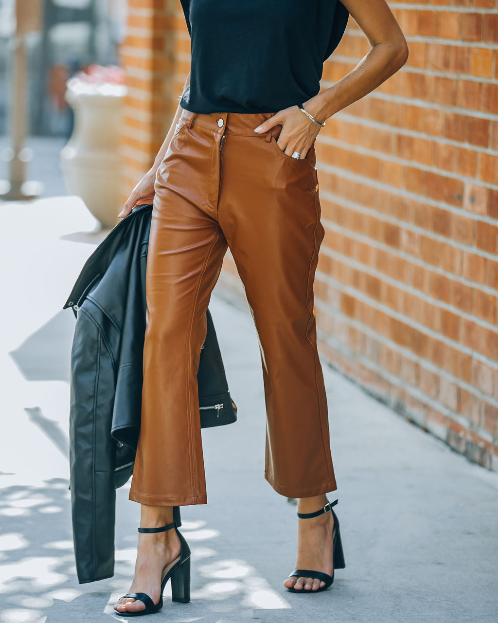 Austen High Rise Faux Leather Pants - Cinnamon