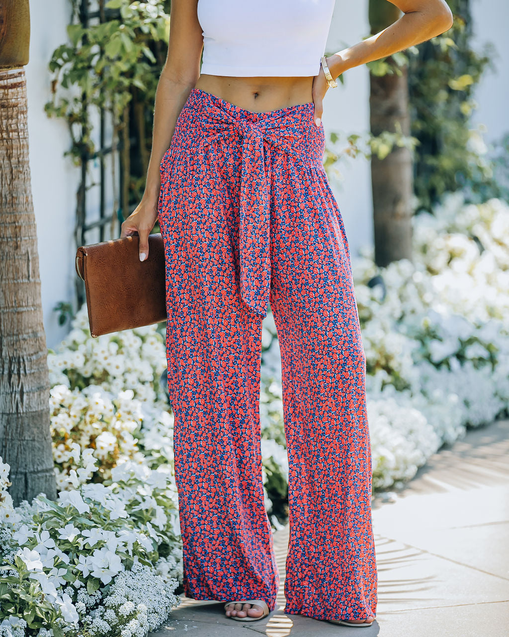 Kuta Floral High Rise Tie Front Pants