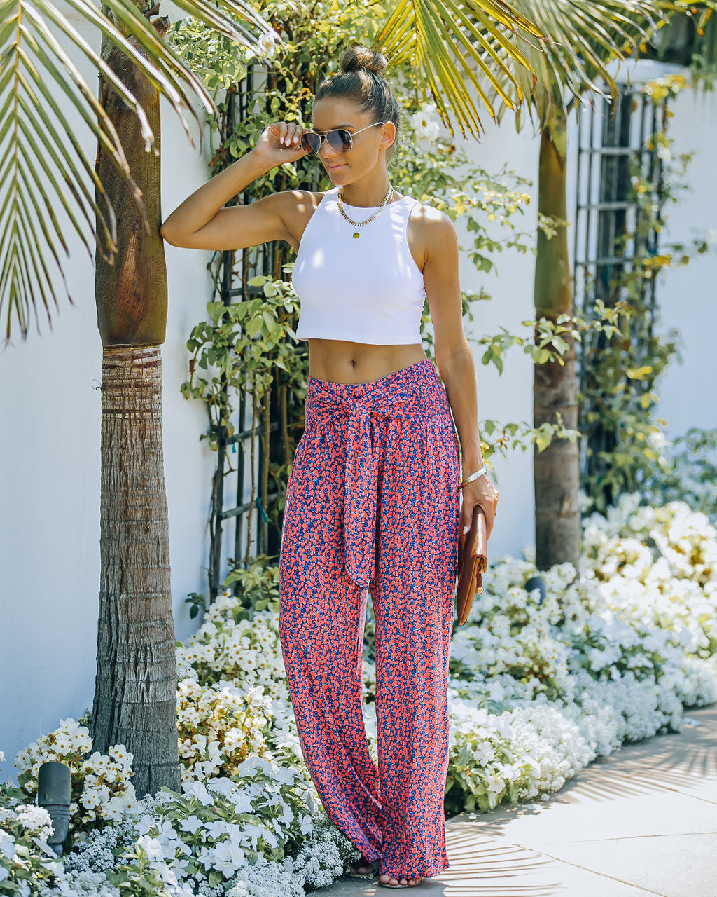 Kuta Floral High Rise Tie Front Pants