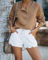 Clayton Distressed Drawstring Denim Shorts - White