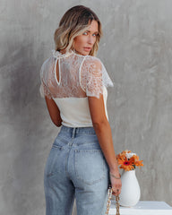 Fabiana Lace Knit Crop Top - Ivory