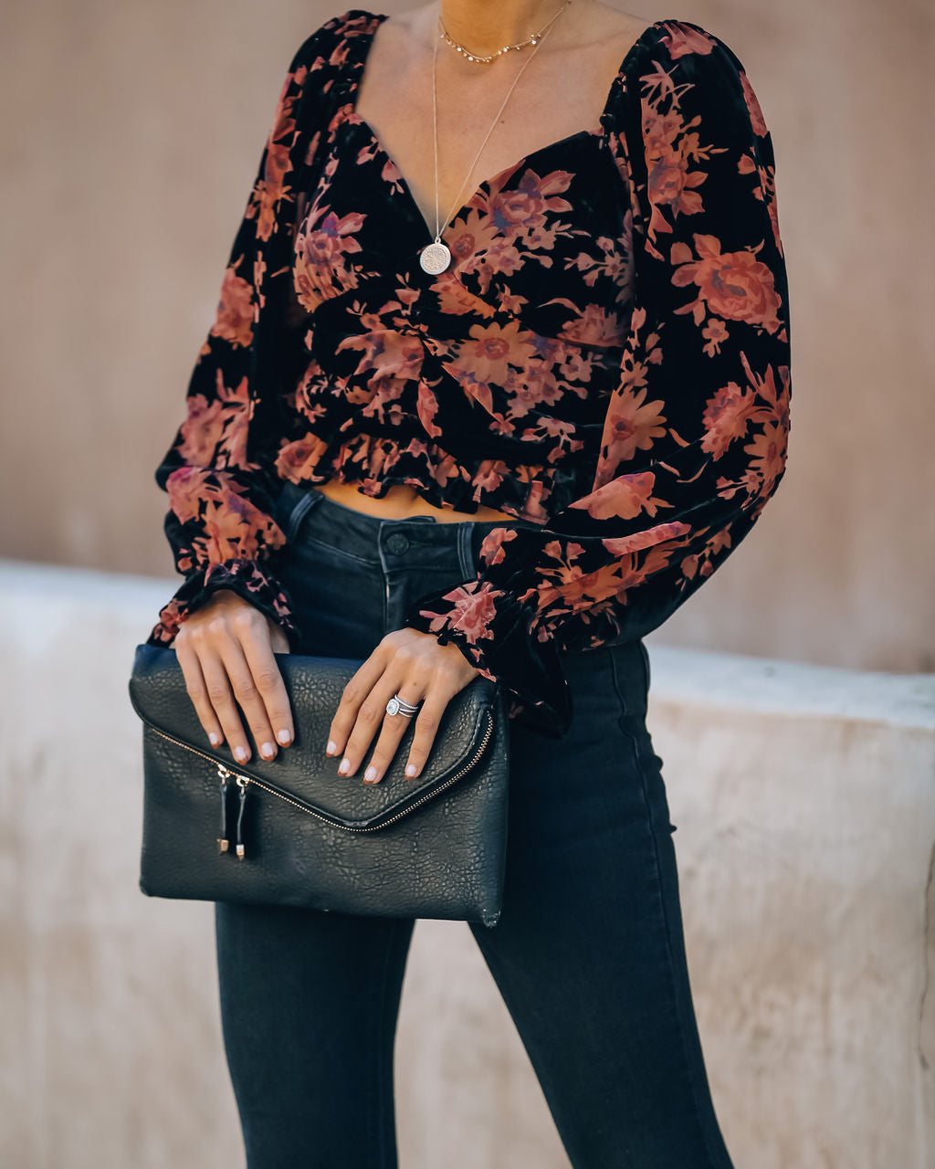 Fancy Seeing You Floral Velvet Ruched Crop Top