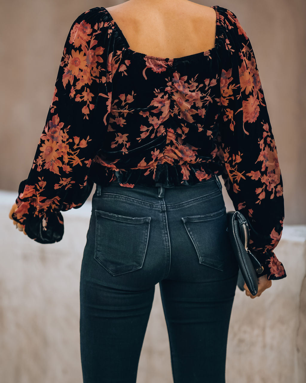 Fancy Seeing You Floral Velvet Ruched Crop Top