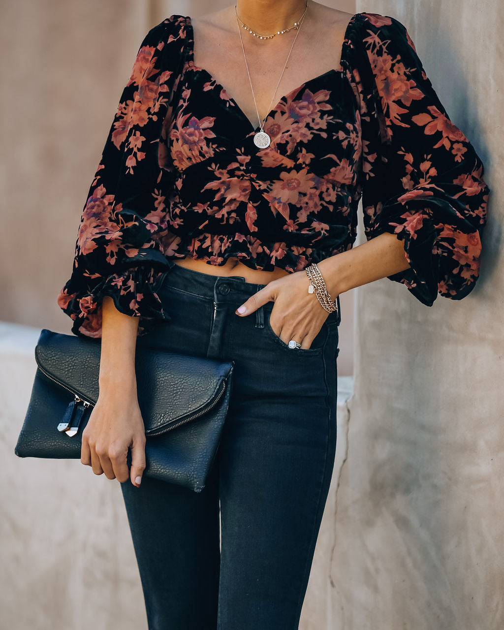 Fancy Seeing You Floral Velvet Ruched Crop Top