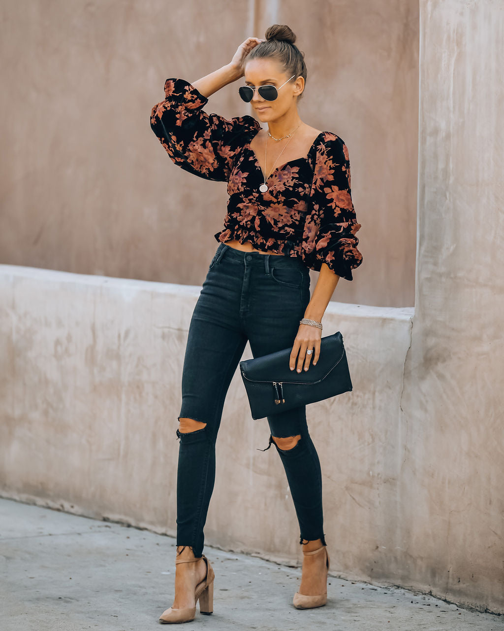 Fancy Seeing You Floral Velvet Ruched Crop Top