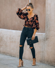 Fancy Seeing You Floral Velvet Ruched Crop Top