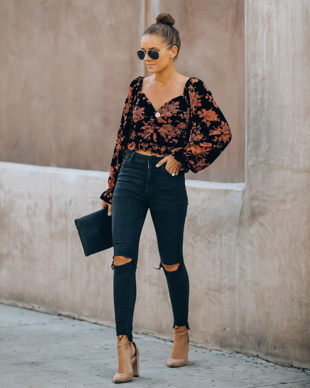 Fancy Seeing You Floral Velvet Ruched Crop Top