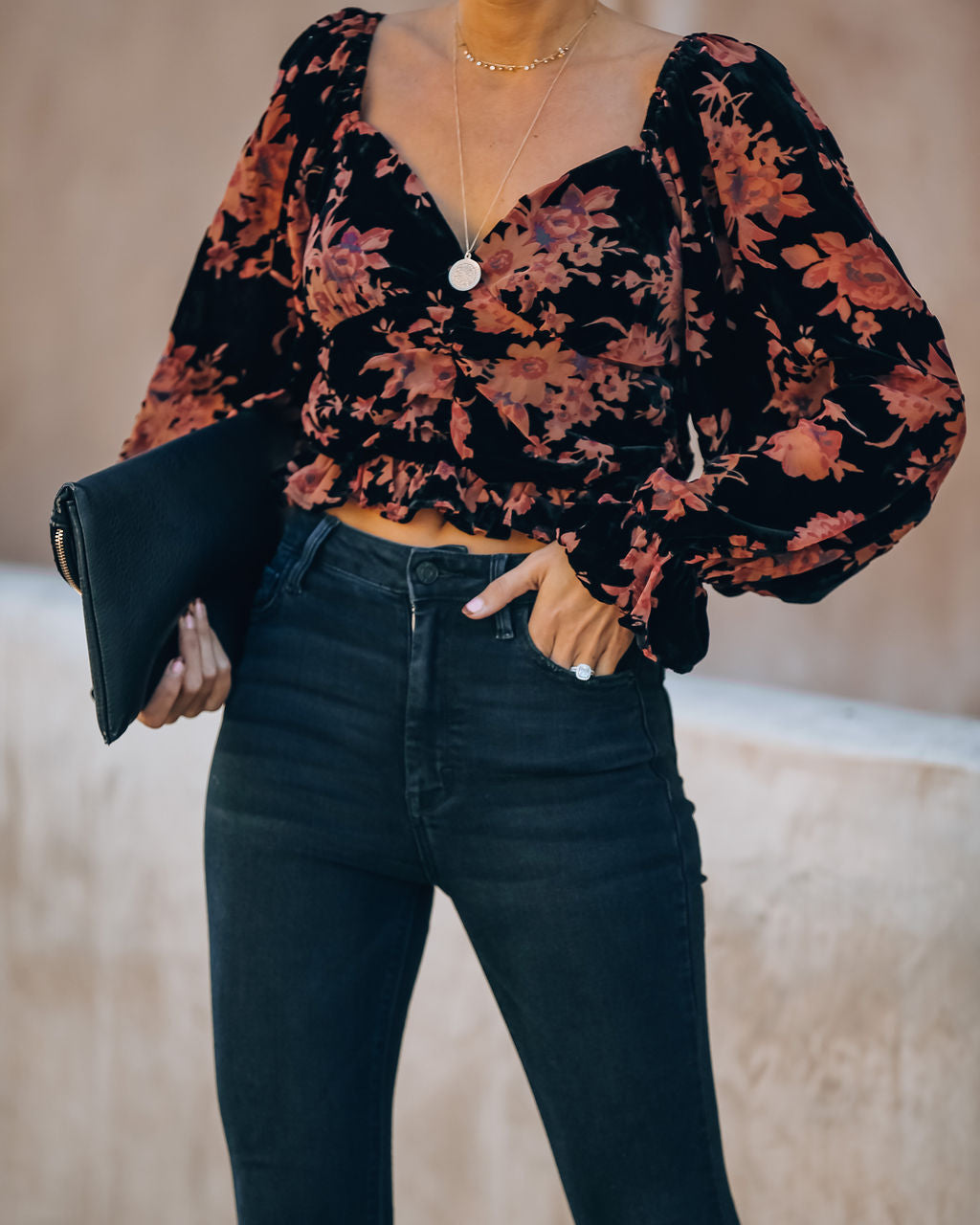 Fancy Seeing You Floral Velvet Ruched Crop Top