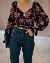 Fancy Seeing You Floral Velvet Ruched Crop Top