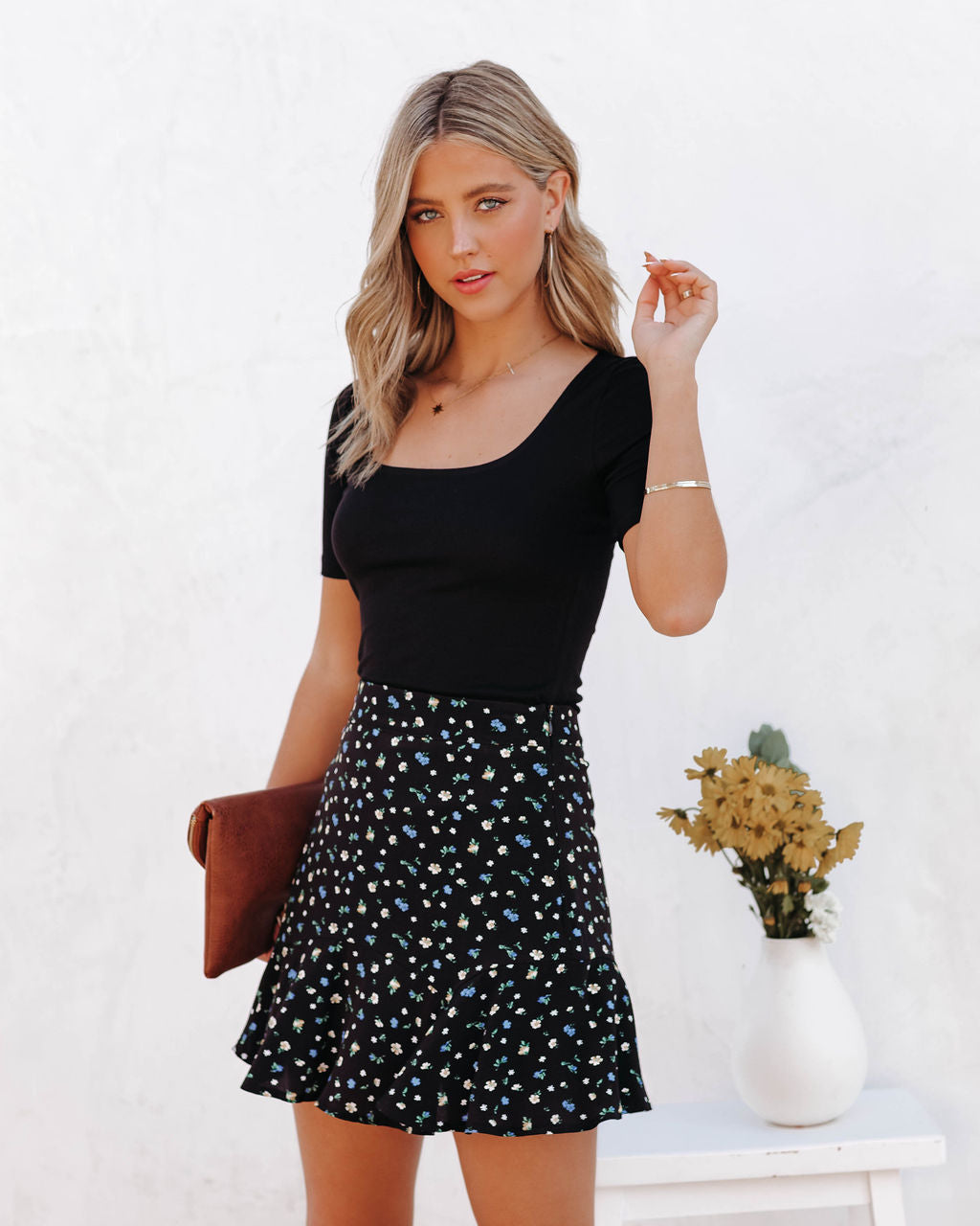 Filipa Floral Mini Skirt - Black - SALE