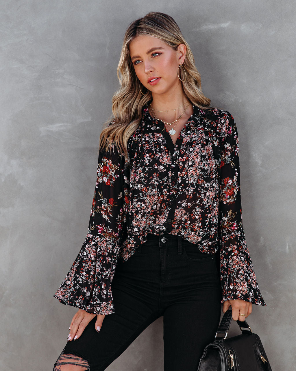 Find Love Again Floral Bell Sleeve Blouse