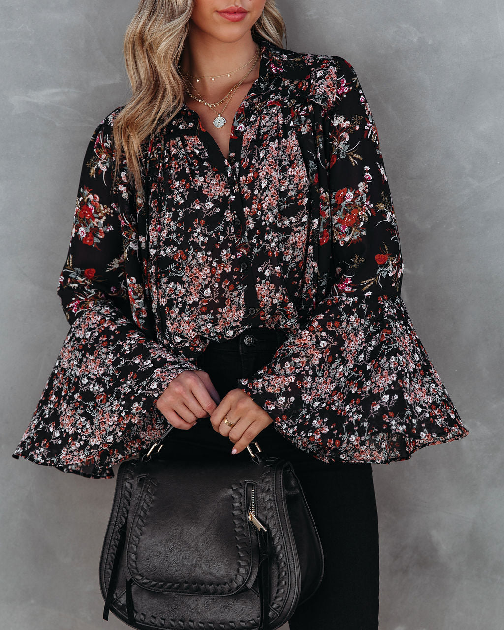 Find Love Again Floral Bell Sleeve Blouse