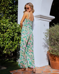 Fiore Floral Smocked Pocketed Slit Jumpsuit