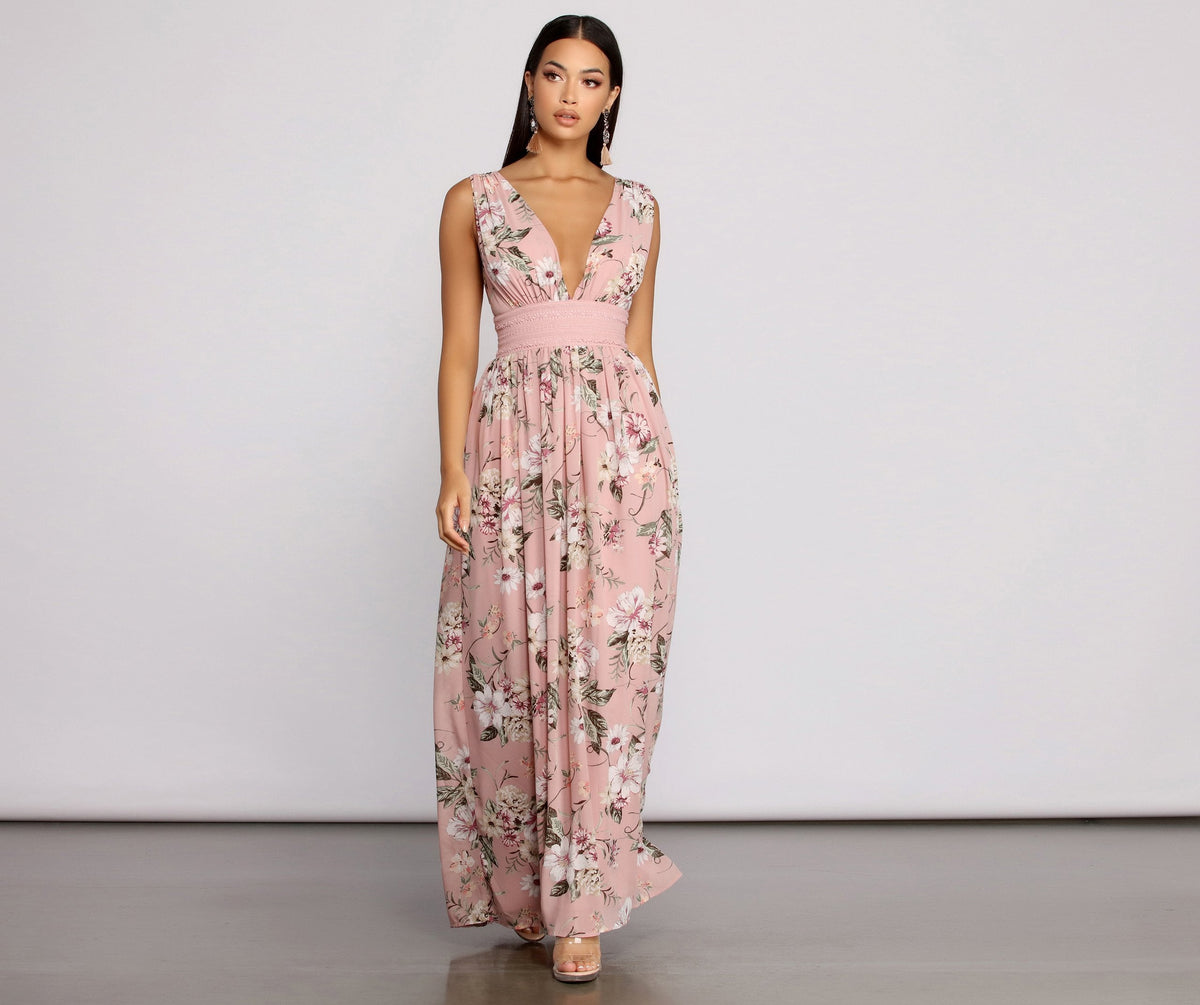 Floral Beauty Sleeveless Chiffon Maxi Dress