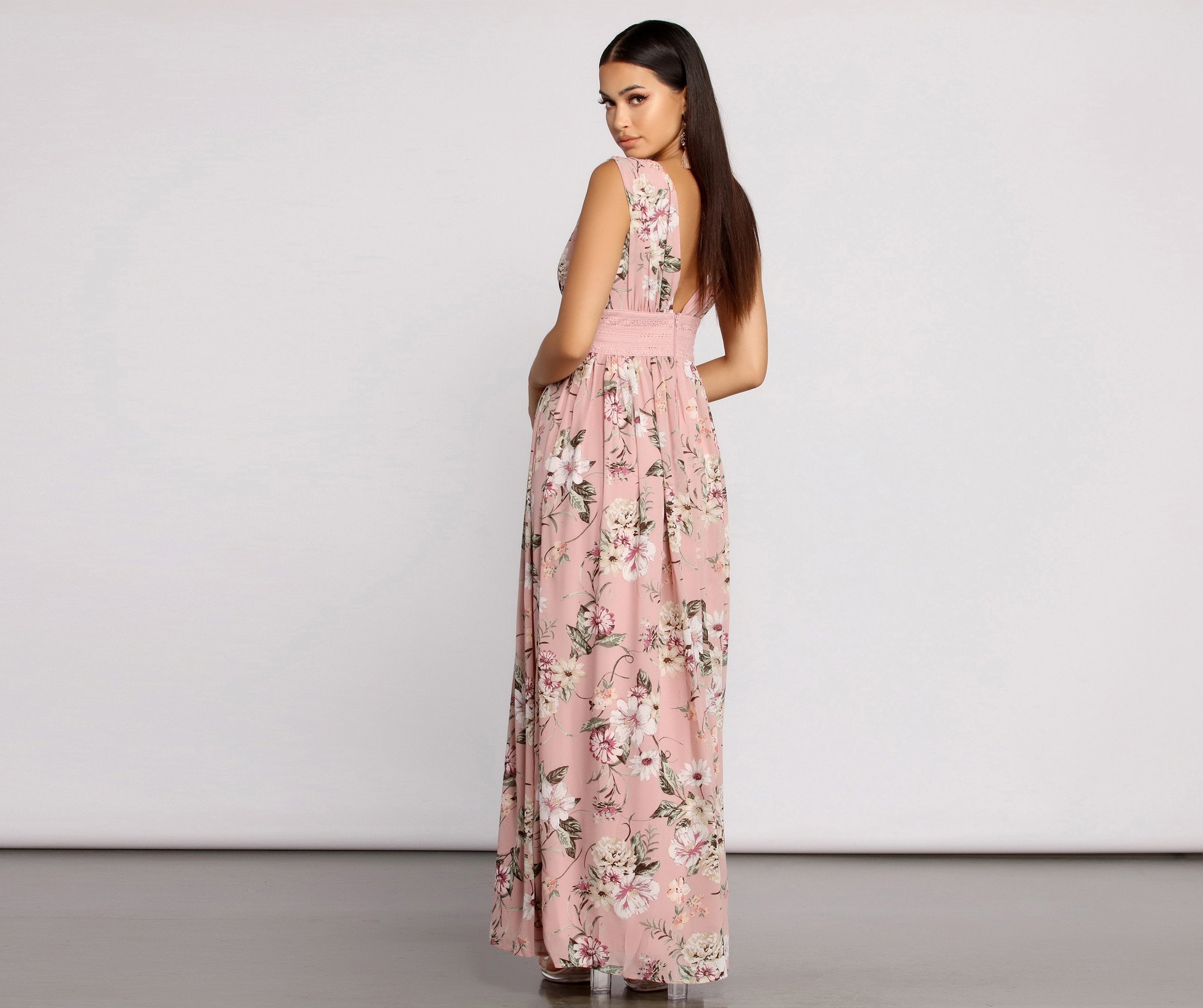 Floral Beauty Sleeveless Chiffon Maxi Dress