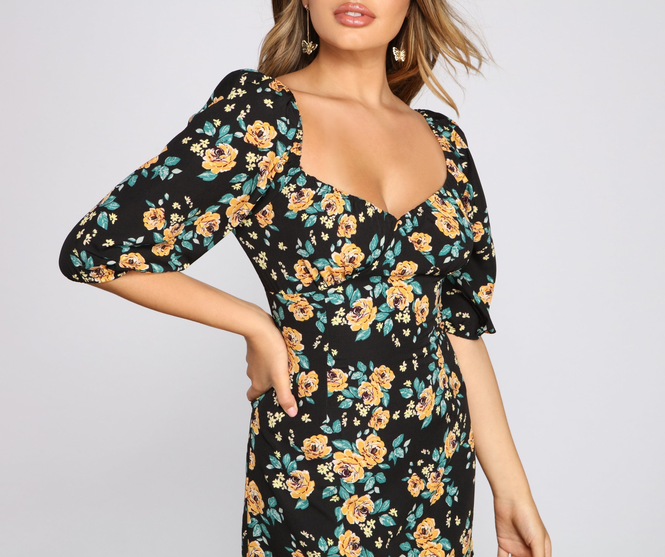 Floral Frenzy Off The Shoulder Skater Dress