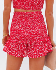 Forever After All Floral Smocked Skort - Red