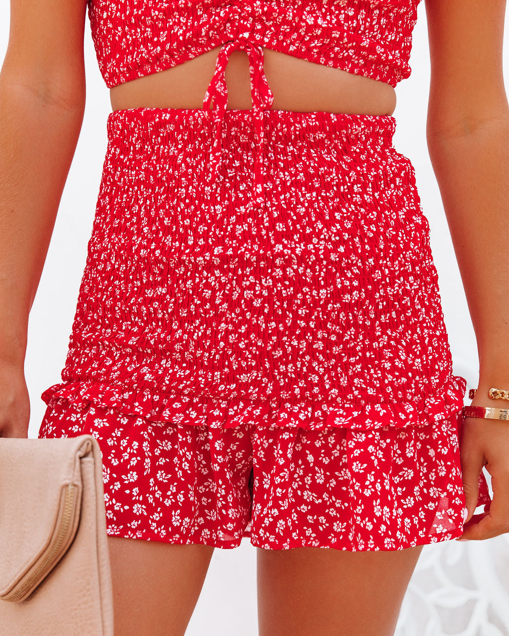 Forever After All Floral Smocked Skort - Red