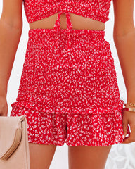 Forever After All Floral Smocked Skort - Red