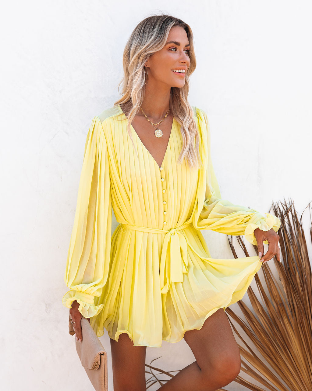 Found Love Pleated Romper - Yellow