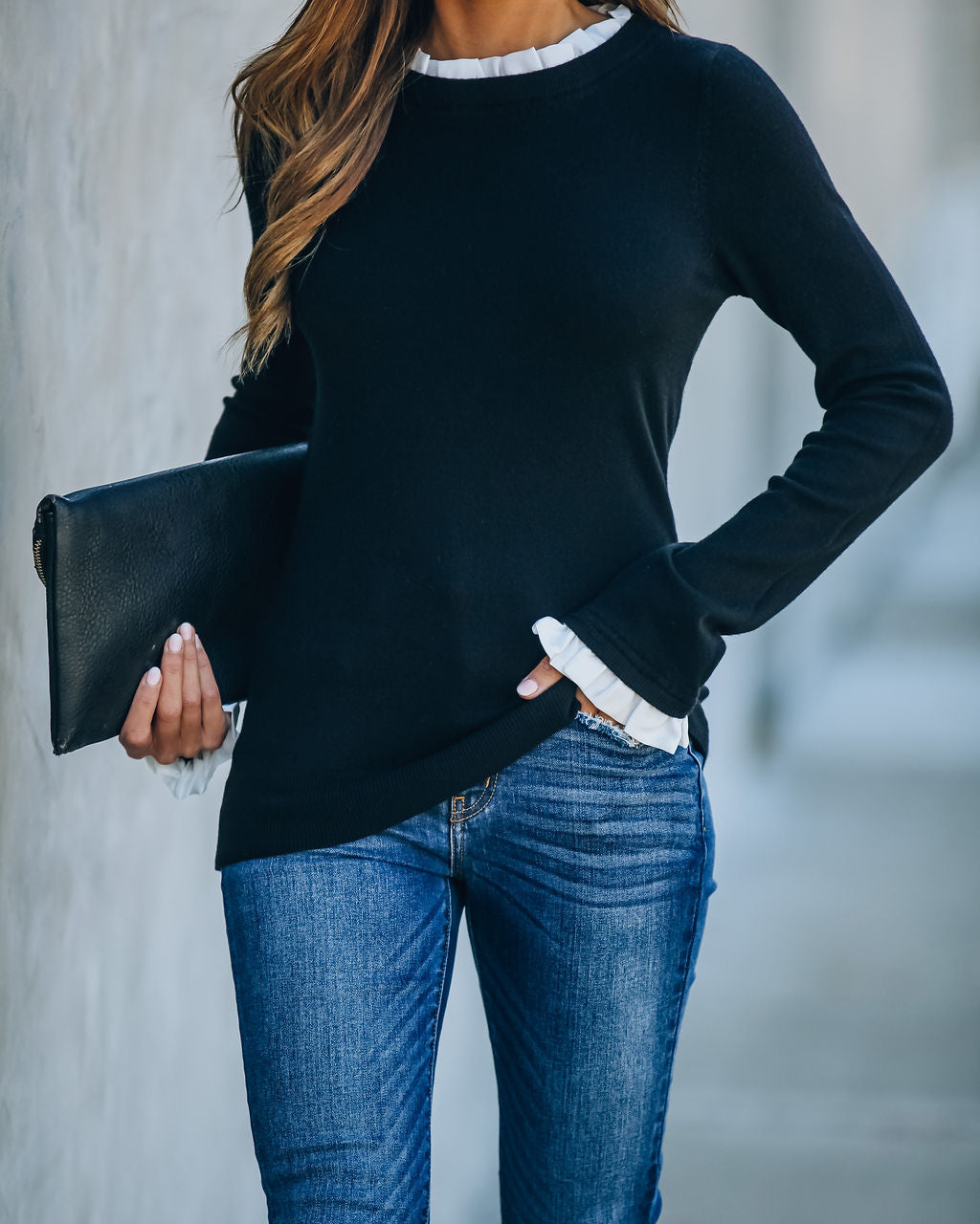 France Contrast Ruffle Sweater Top