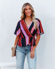 Franny Striped Peplum Wrap Blouse