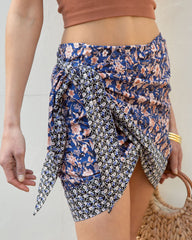 Free To Roam Cotton Floral Wrap Mini Skirt - Navy Multi