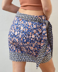 Free To Roam Cotton Floral Wrap Mini Skirt - Navy Multi