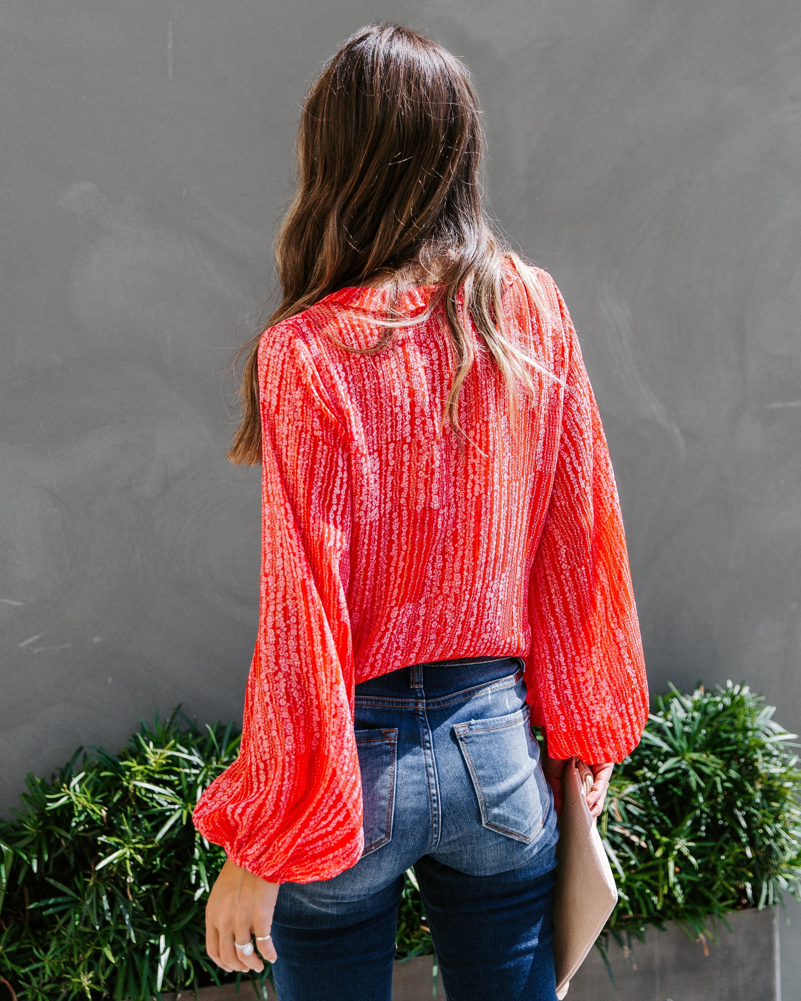 Fruitful Floral Shimmer Ruffle Blouse