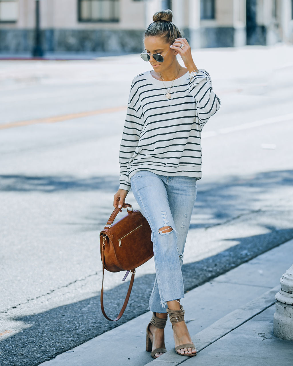 Gabriel Cotton Blend Striped Knit Top - Cream Black