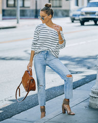 Gabriel Cotton Blend Striped Knit Top - Cream Black