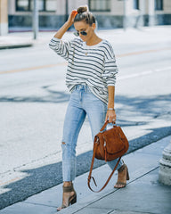 Gabriel Cotton Blend Striped Knit Top - Cream Black