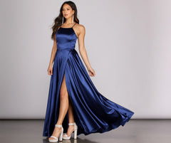 Gabrielle Formal High Slit Satin Dress