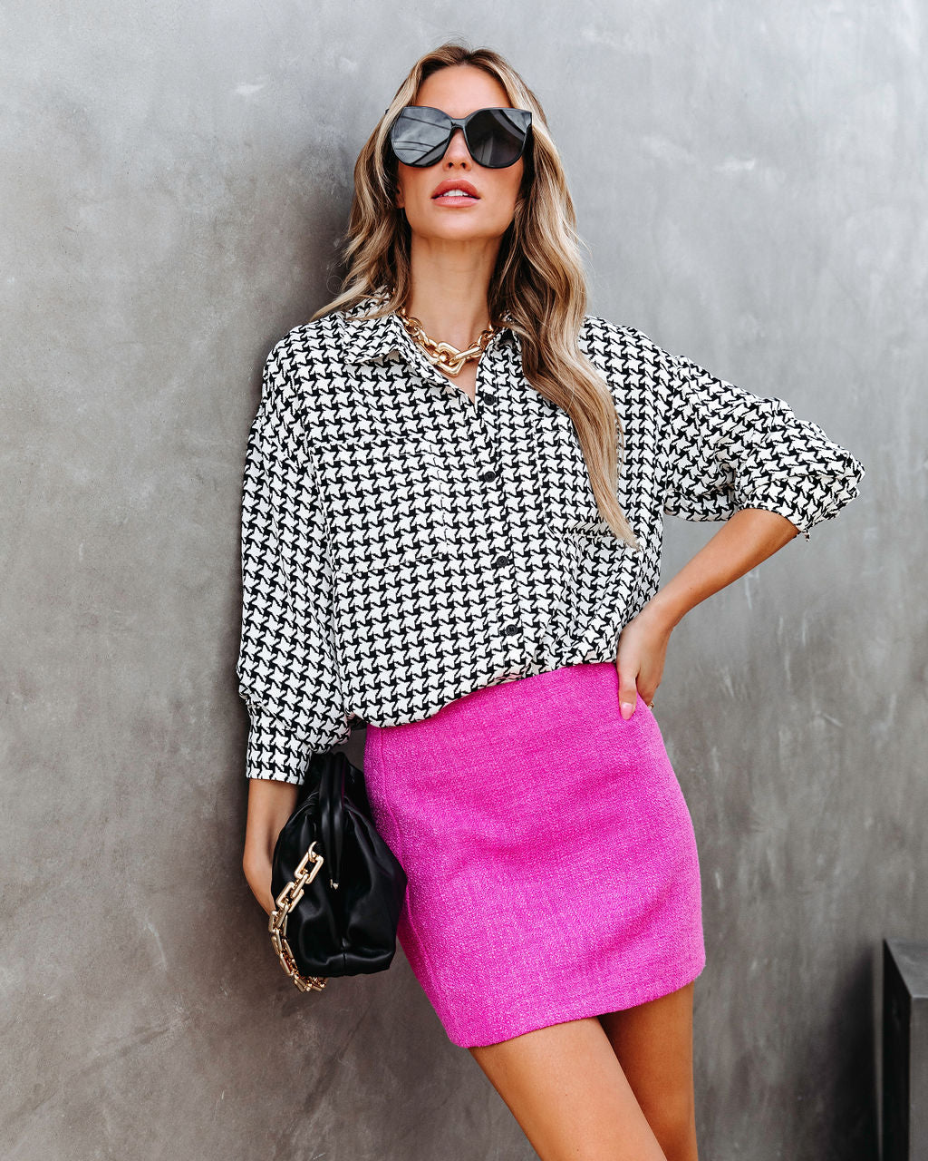 Gabrielle Tweed Mini Skirt - Hot Pink