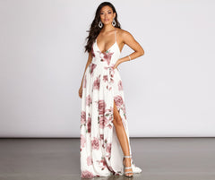 Gal Lace Up Back Chiffon Floral A-Line Dress