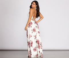 Gal Lace Up Back Chiffon Floral A-Line Dress