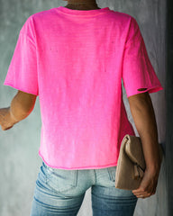 Game On Cotton Distressed Tee - Neon Pink