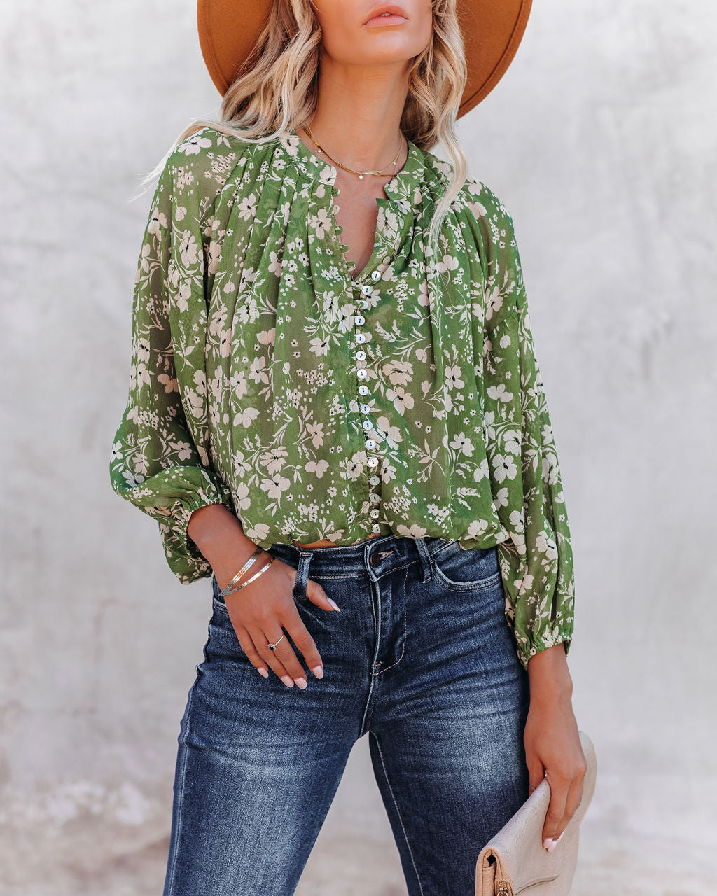 Garden Stroll Button Down Crop Blouse