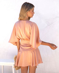 Garibaldi Satin Ruffle Wrap Romper - Peach