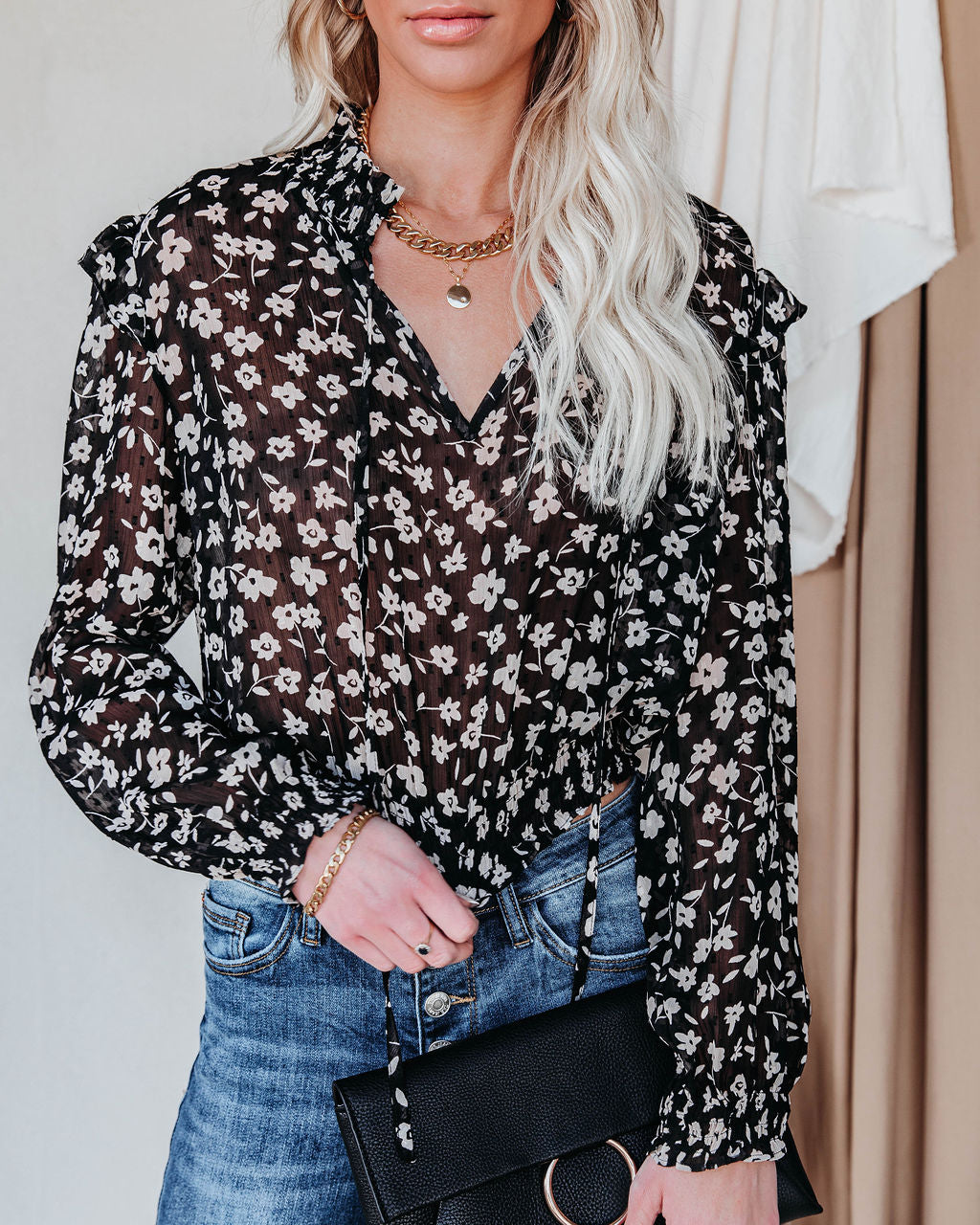 Gavin Floral Swiss Dot Crop Blouse