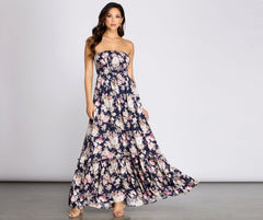 Getaway Girl Floral Smocked Tube Maxi Dress