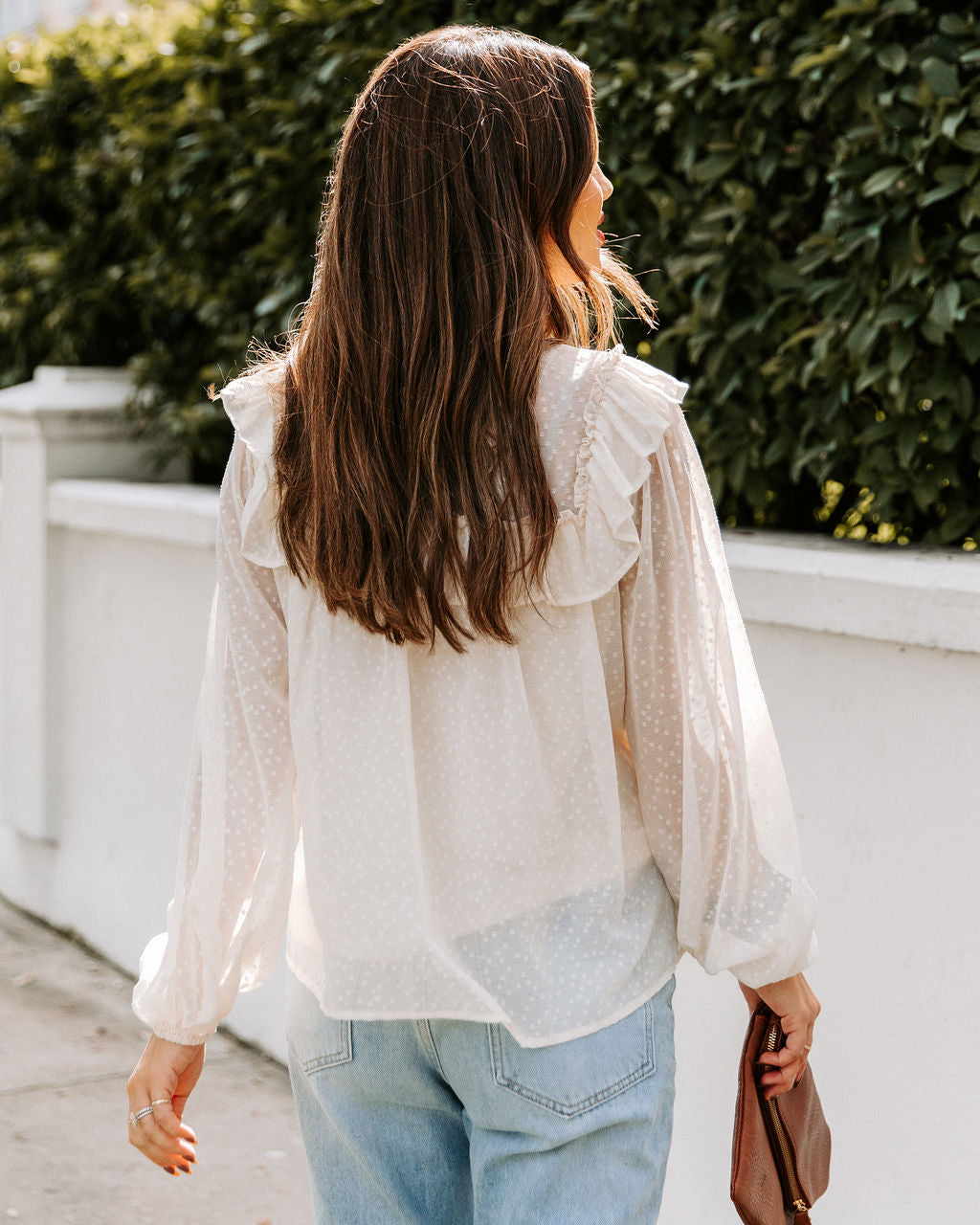 Giani Textured Crochet Ruffle Blouse