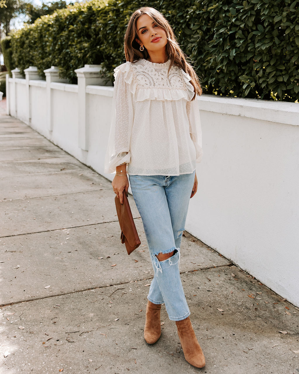 Giani Textured Crochet Ruffle Blouse