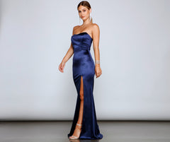 Gianna Strapless High-Slit Satin Dress