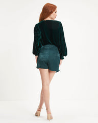 Giavana Velvet Balloon Sleeve Bodysuit - Pine