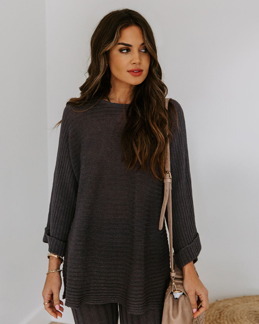 Ginny Cotton Blend Sweater Top - Charcoal